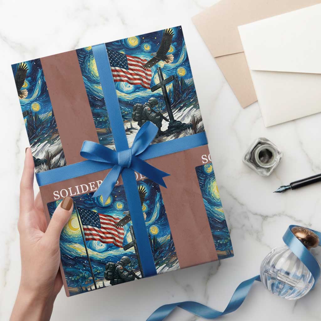 Solider Army Christian Wrapping Paper Roll Cross Starry Night Faith Patriotic Jesus TS14 Mocha Print Your Wear