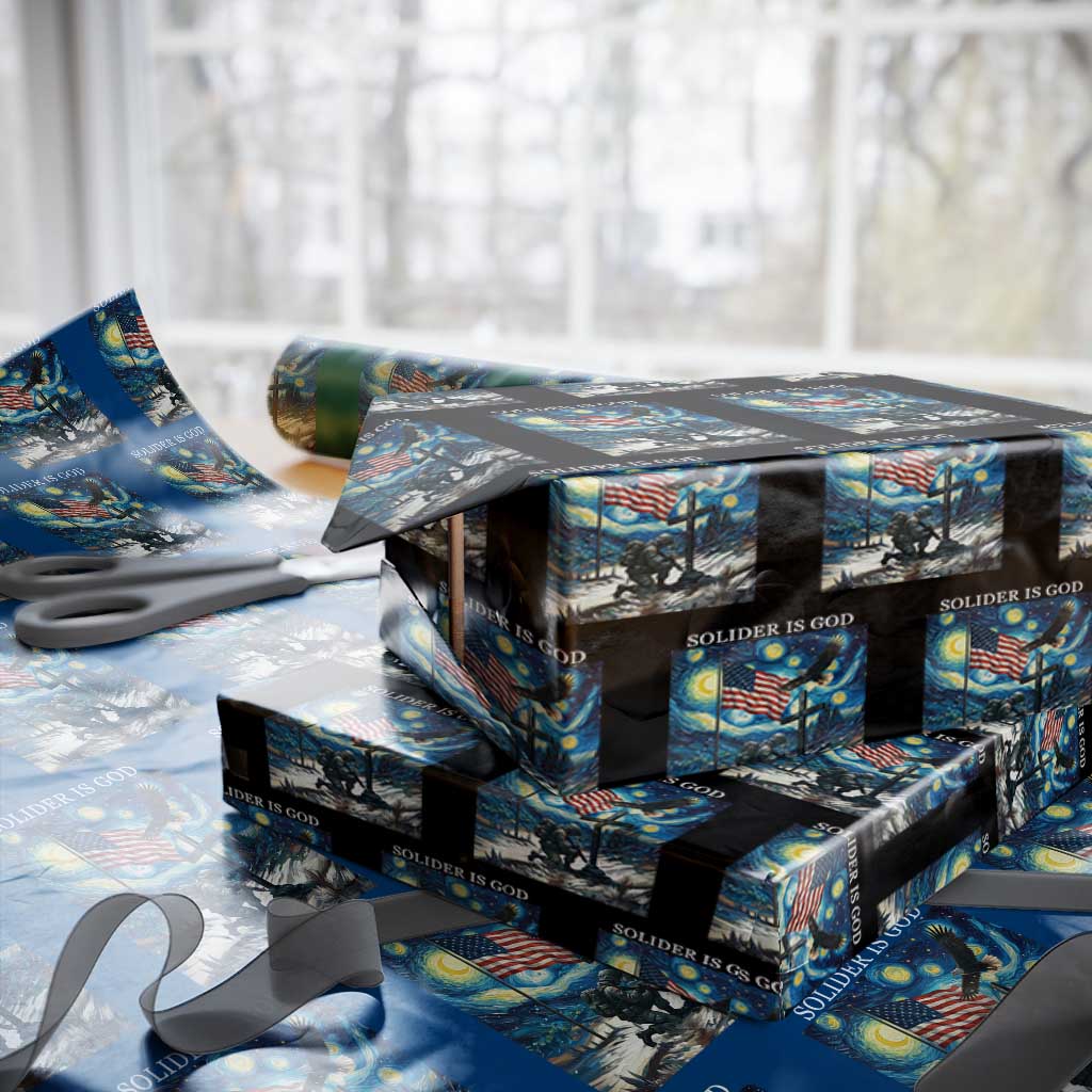 Solider Army Christian Wrapping Paper Roll Cross Starry Night Faith Patriotic Jesus TS14 Black Print Your Wear