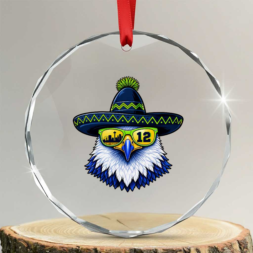 Sombrero Eagle With Neon Skyline Sunglasses Crystal Glass Ornament Emerald City Pride TS12 Transparent Glass 3'' Circle Print Your Wear
