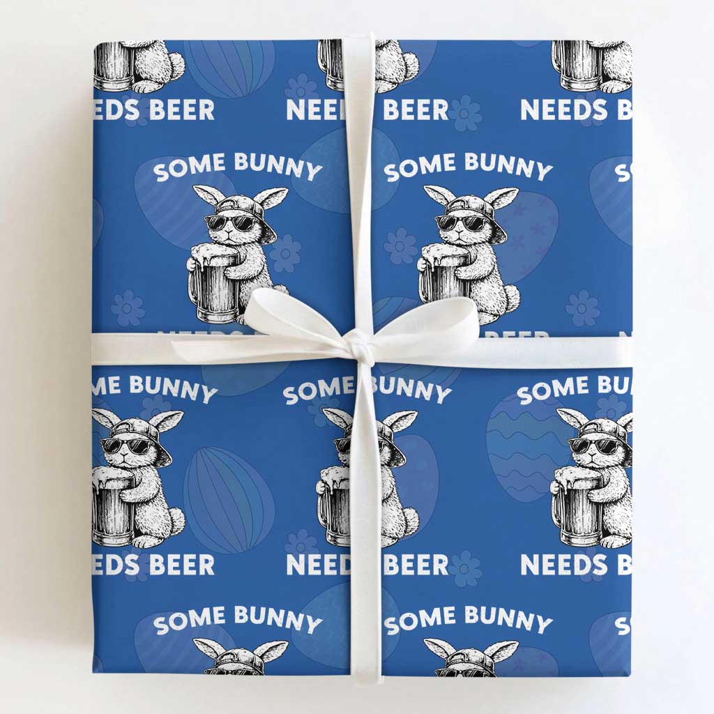 Some Bunny Needs Beer Funny Easter Drinking Humor Wrapping Paper Roll Cool Rabbit with Sunglasses Graphic Gift TS02 Royal Blue Print Your Wear