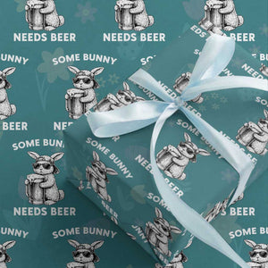 Some Bunny Needs Beer Funny Easter Drinking Humor Wrapping Paper Roll Cool Rabbit with Sunglasses Graphic Gift TS02 Teal Print Your Wear