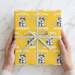 Some Bunny Needs Beer Funny Easter Drinking Humor Wrapping Paper Roll Cool Rabbit with Sunglasses Graphic Gift TS02 Yellow Print Your Wear