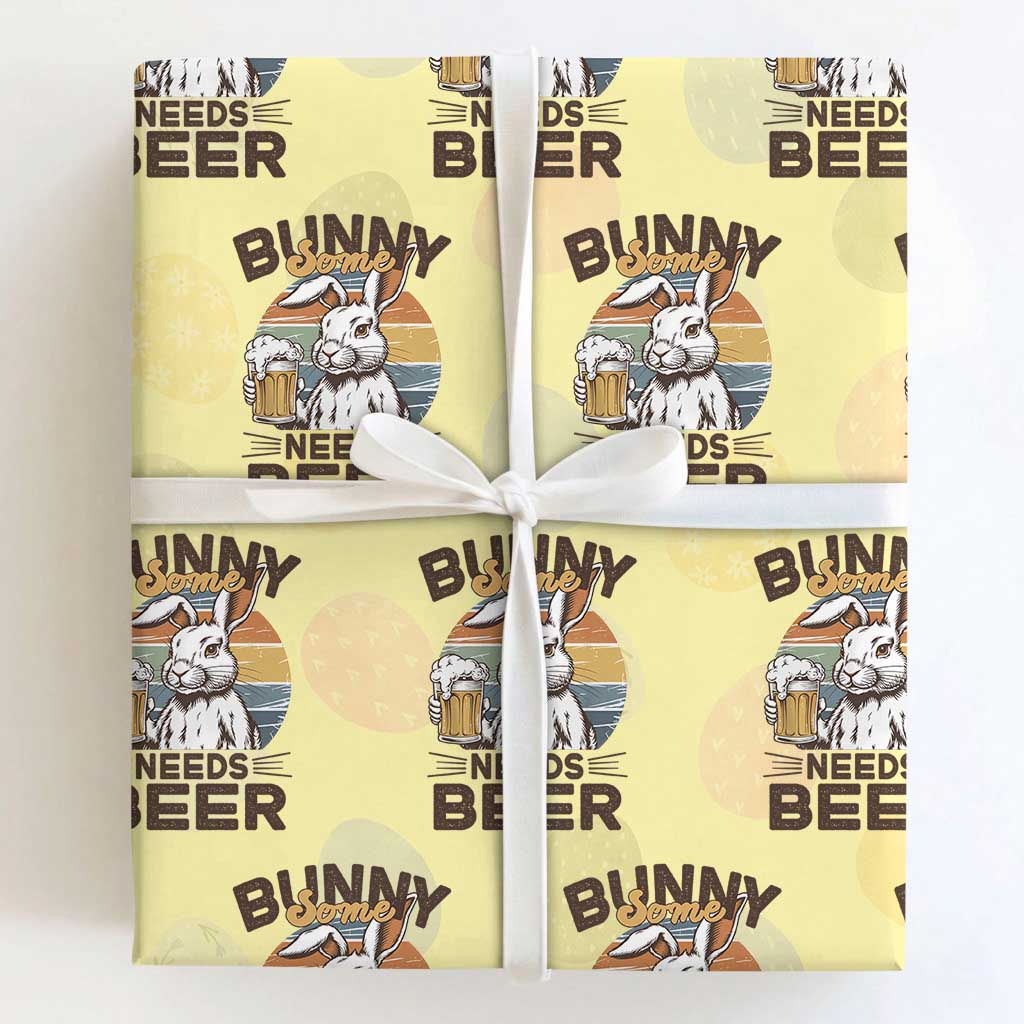 Some Bunny Needs Beer Funny Easter Drinking Humor Wrapping Paper Roll Retro Rabbit Beer Lover Gift TS02 Light Yellow Print Your Wear