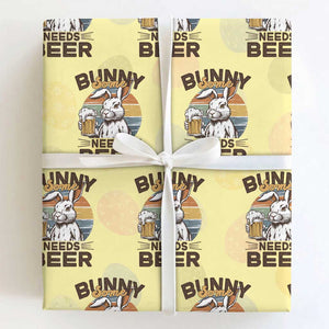 Some Bunny Needs Beer Funny Easter Drinking Humor Wrapping Paper Roll Retro Rabbit Beer Lover Gift TS02 Light Yellow Print Your Wear