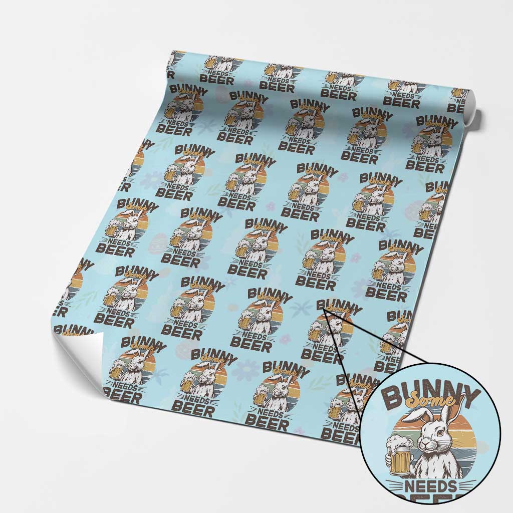 Some Bunny Needs Beer Funny Easter Drinking Humor Wrapping Paper Roll Retro Rabbit Beer Lover Gift TS02 Light Blue Print Your Wear