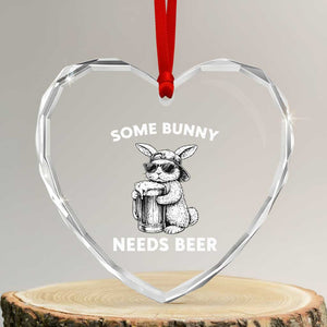 Some Bunny Needs Beer Funny Easter Drinking Humor Heart Crystal Glass Ornament Cool Rabbit with Sunglasses Graphic Gift TS02 Transparent Glass 3'' Heart Print Your Wear
