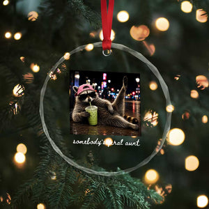 Somebody's Feral Aunt Crystal Glass Ornament Raccoon Drinking Iced Matcha Latte Sarcastic Animal Humor