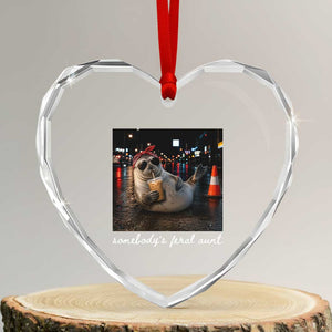 Somebody's Feral Aunt Heart Crystal Glass Ornament Funny Neil The Seal Meme