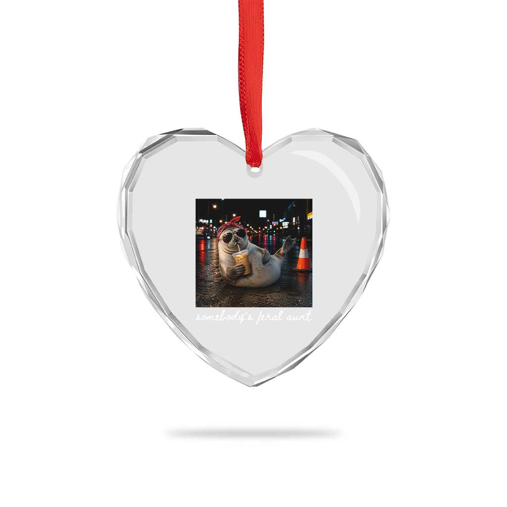 Somebody's Feral Aunt Heart Crystal Glass Ornament Funny Neil The Seal Meme
