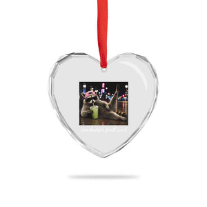 Somebody's Feral Aunt Heart Crystal Glass Ornament Raccoon Drinking Iced Matcha Latte Sarcastic Animal Humor