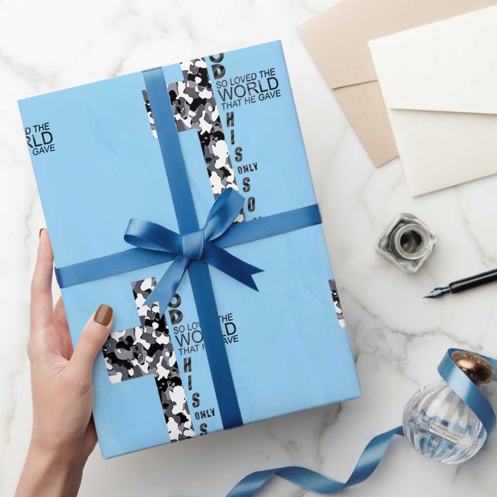 Son Of God Jesus Wrapping Paper Roll Camo Christ Cross Christian 9 John 3 16 TS10 Light Blue Print Your Wear