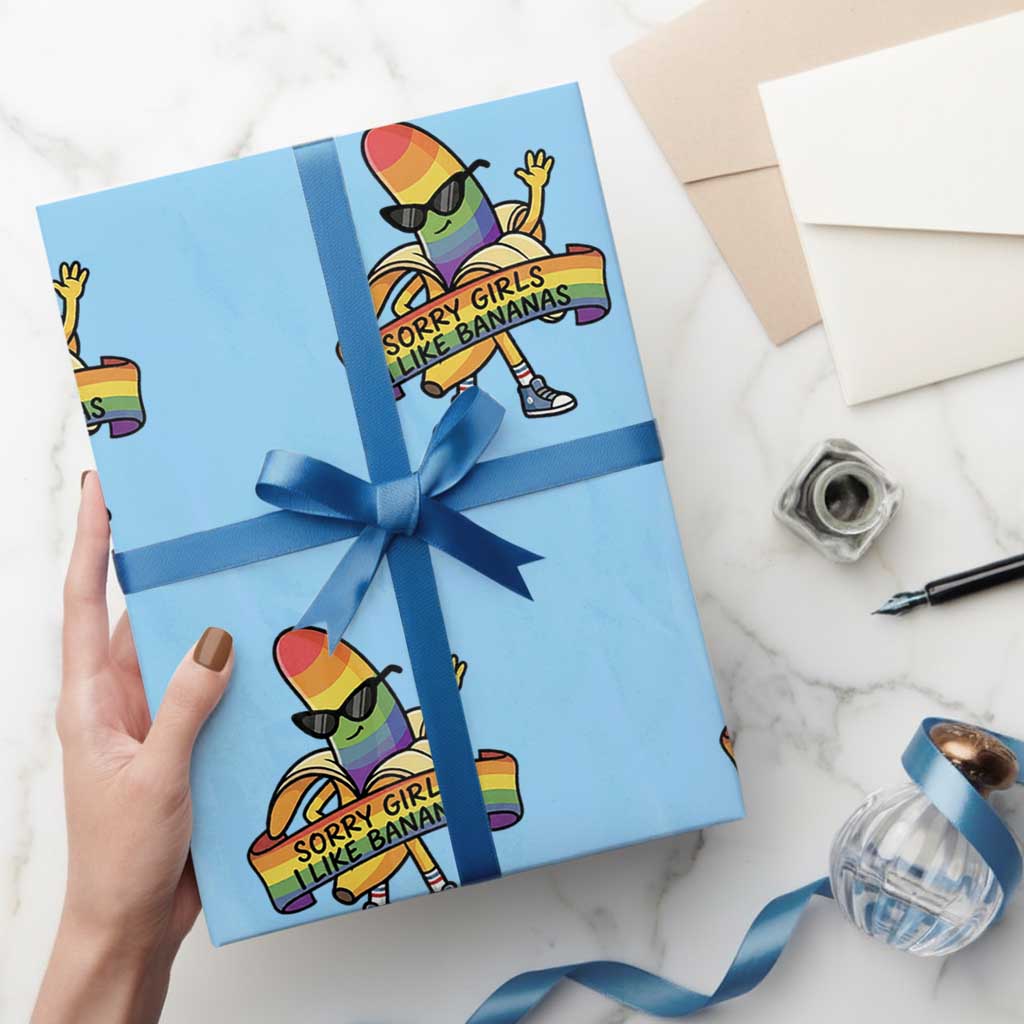 Sorry Girls I Like Bananas Wrapping Paper Roll Funny LGBTQ Graphic TS12 Light Blue Print Your Wear