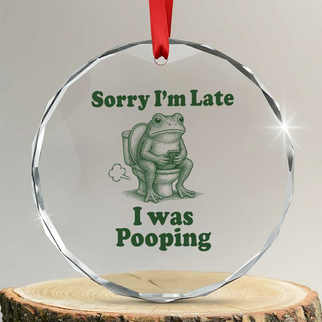 Sorry Im Late I Was Pooping Funny Frog Meme Crystal Glass Ornament TS10 Transparent Glass 3'' Circle Print Your Wear