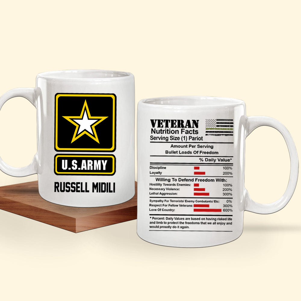 Personalized Veteran Mug Nutritions Facts CTM One Size 11oz size Custom - Printyourwear