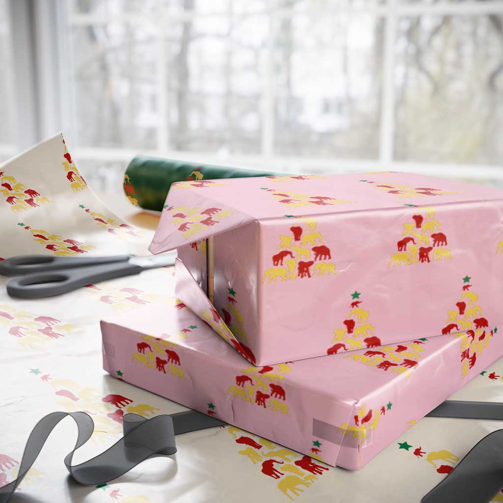 South Africa Elephant Xmas Tree Wrapping Paper Roll Safari Animals TS02 Light Pink Print Your Wear
