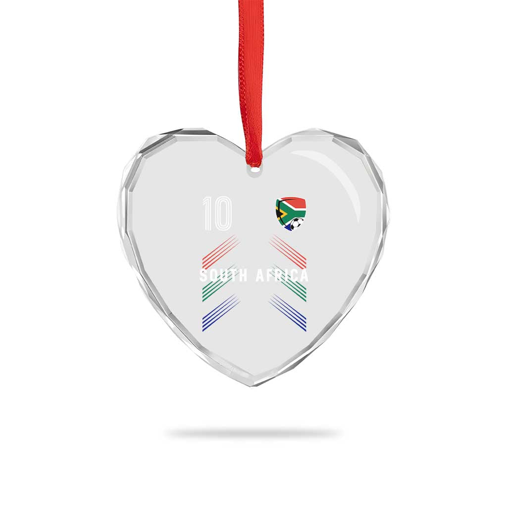 South Africa Soccer Sports Graphic Number 10 Jersey Style Heart Crystal Glass Ornament Proud South African Football Fans Game Day Pride