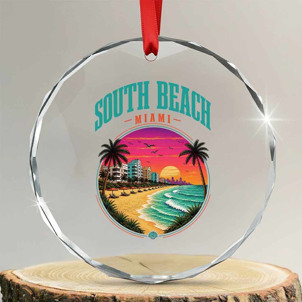 South Beach Miami Crystal Glass Ornament Retro Florida USA Souvenir Gift TS14 Transparent Glass 3'' Circle Print Your Wear