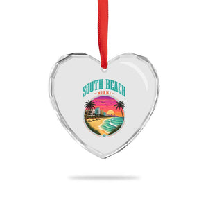 South Beach Miami Heart Crystal Glass Ornament Retro Florida USA Souvenir Gift
