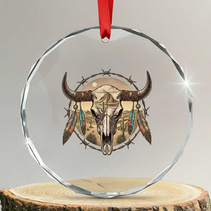 Southwestern Desert Bull Skull Crystal Glass Ornament Rustic Western Feather Emblem