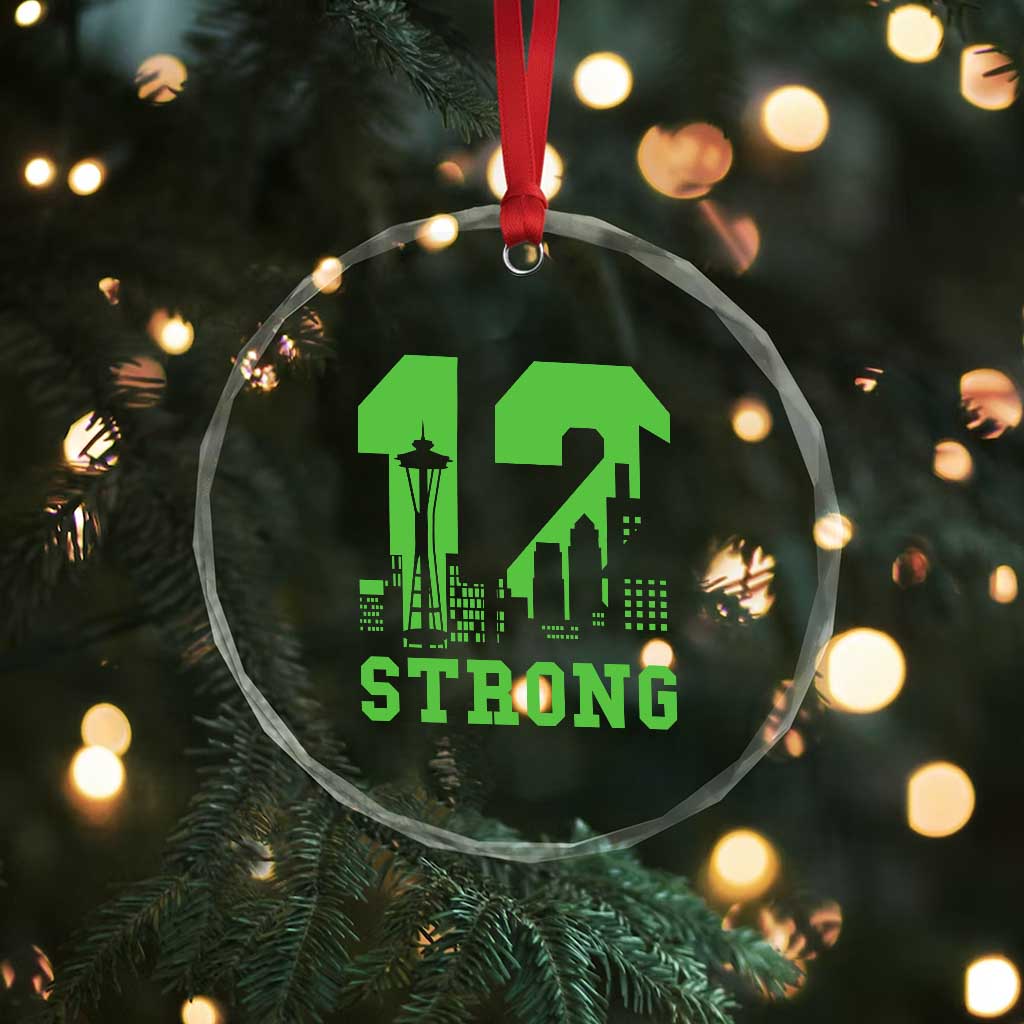 Space Needle Emerald City Skyline Number 12 Typography Crystal Glass Ornament Pacific Northwest Fan Pride