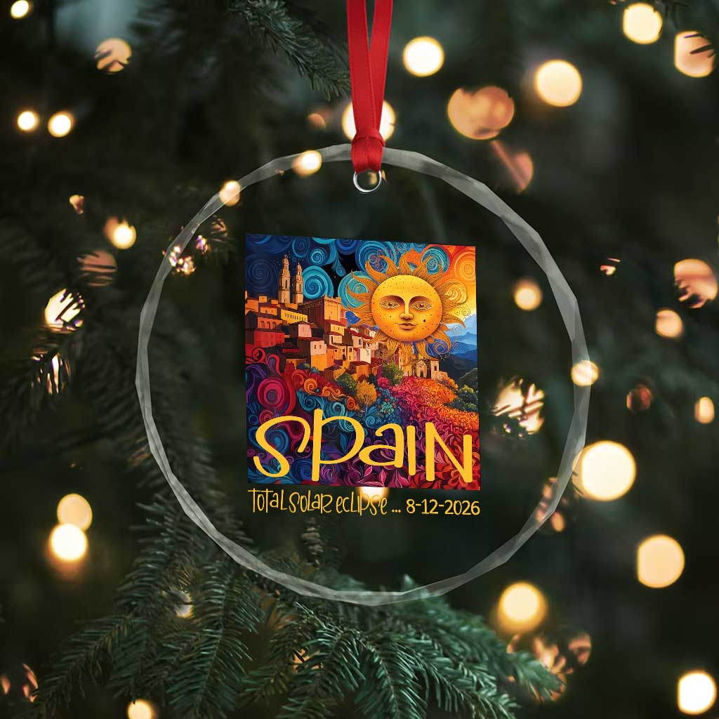 Spain 2026 Total Solar Eclipse Sun Face Graphic Crystal Glass Ornament Espana Totality Travel Memorabilia Astronomy Geek Gift TS02 Print Your Wear