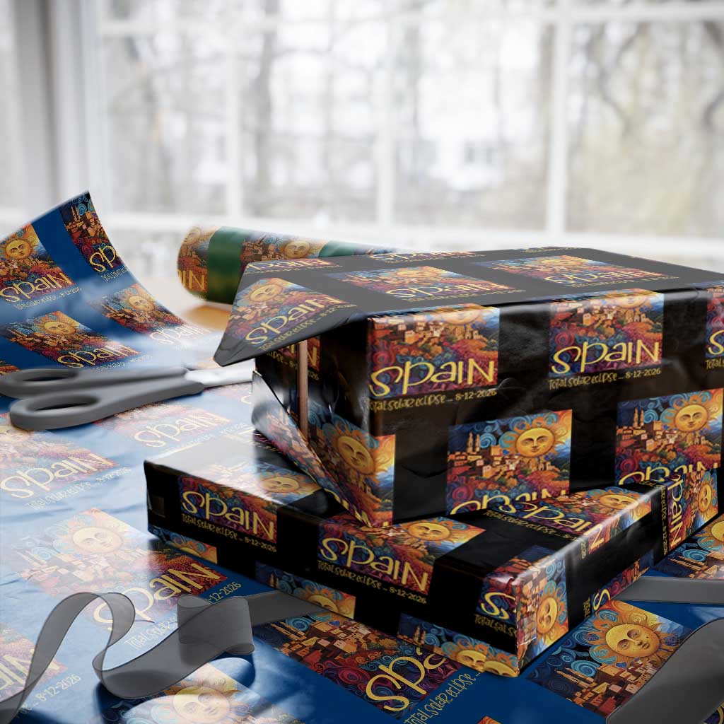 Spain 2026 Total Solar Eclipse Sun Face Graphic Wrapping Paper Roll Espana Totality Travel Memorabilia Astronomy Geek Gift TS02 Black Print Your Wear