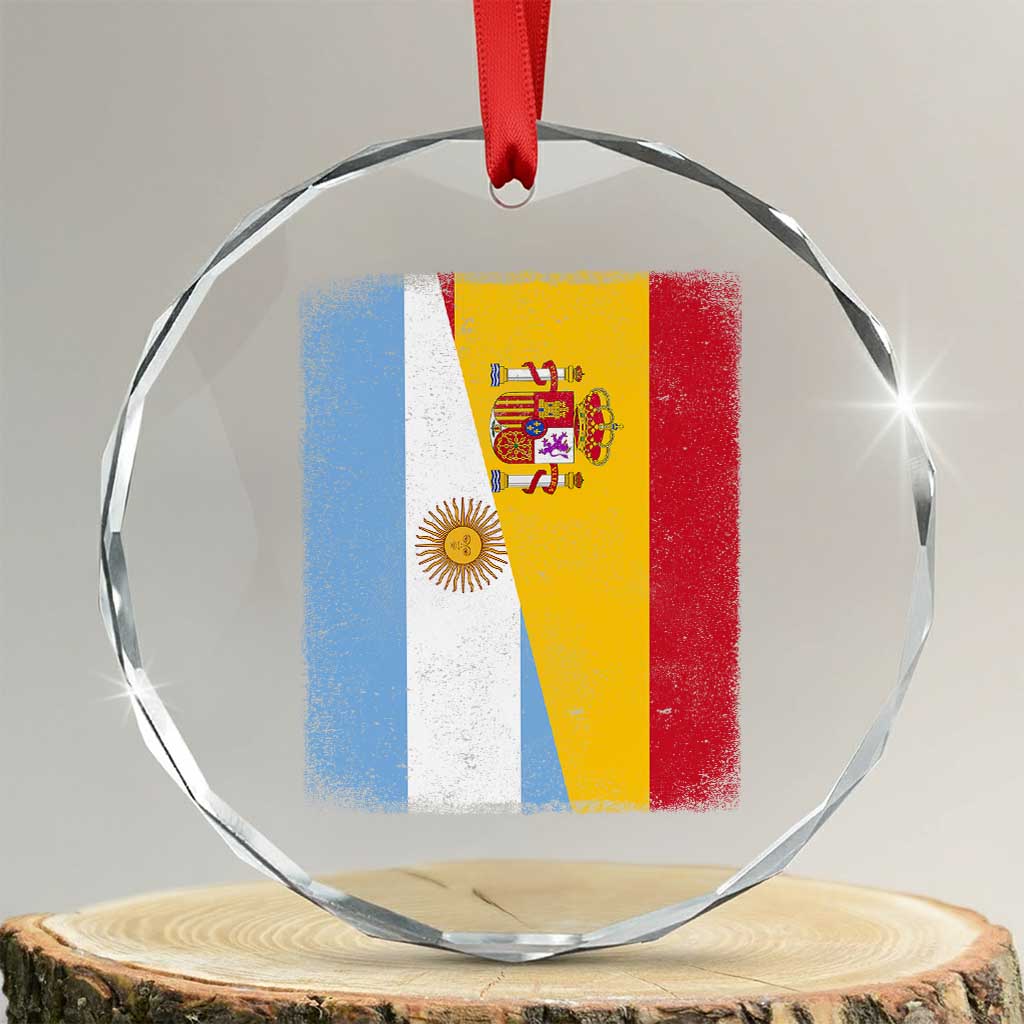 Spain Argentina Half Flag Spanish Argentinian Roots Crystal Glass Ornament TS11 Transparent Glass 3'' Circle Print Your Wear