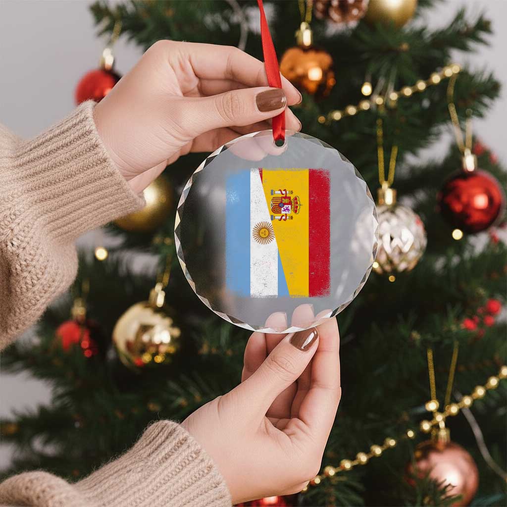 Spain Argentina Half Flag Spanish Argentinian Roots Crystal Glass Ornament