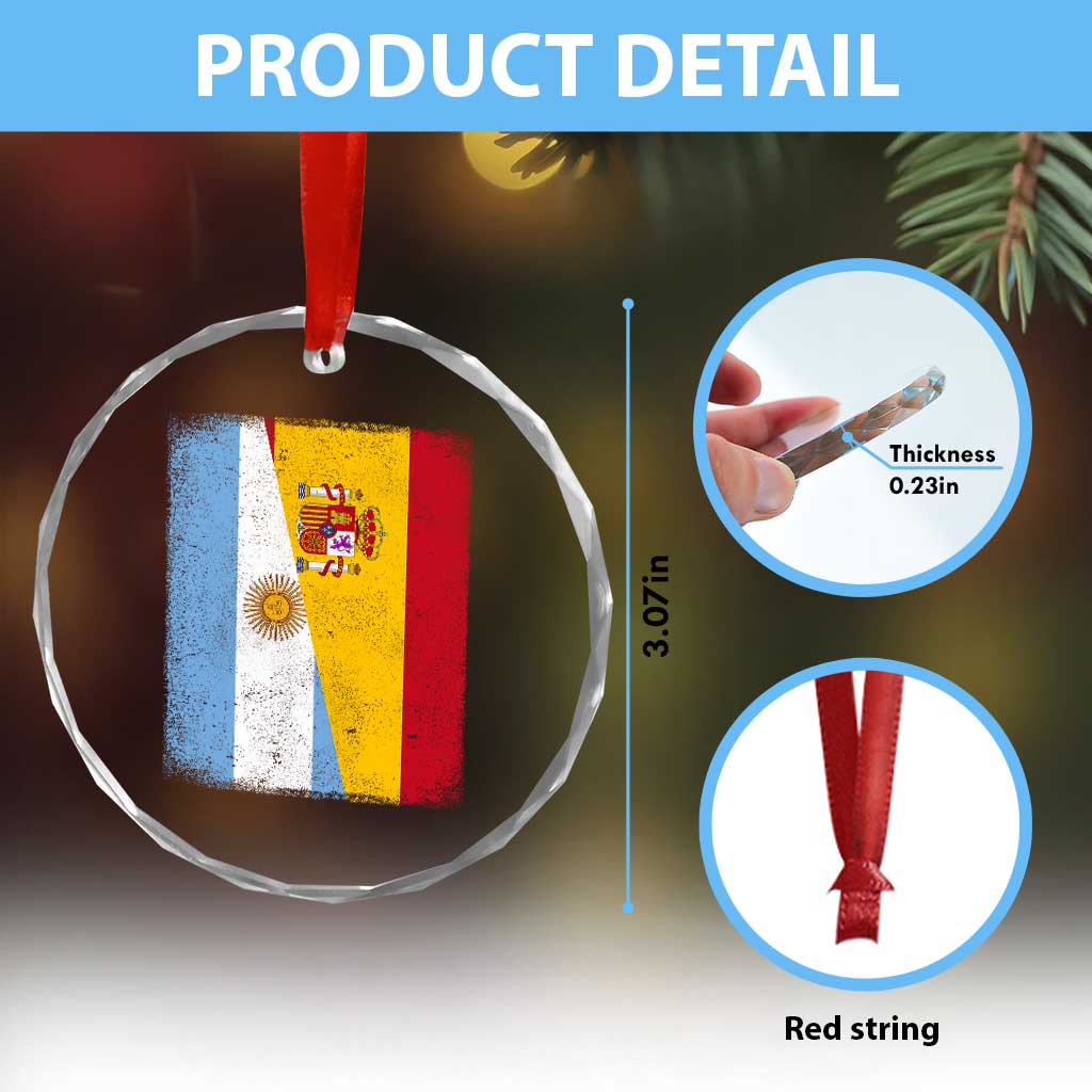Spain Argentina Half Flag Spanish Argentinian Roots Crystal Glass Ornament