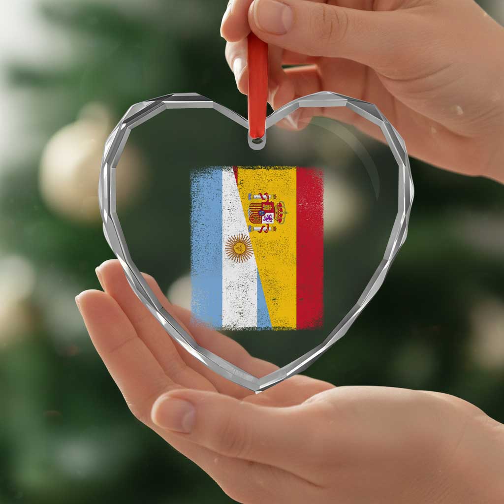 Spain Argentina Half Flag Spanish Argentinian Roots Heart Crystal Glass Ornament