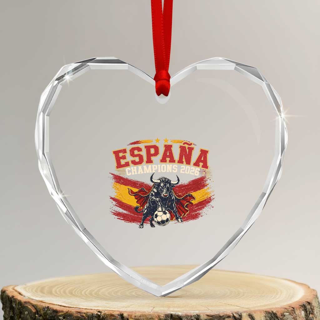 Spain Champions 2026 Heart Crystal Glass Ornament Espana Soccer Fan Spanish Flag Bull