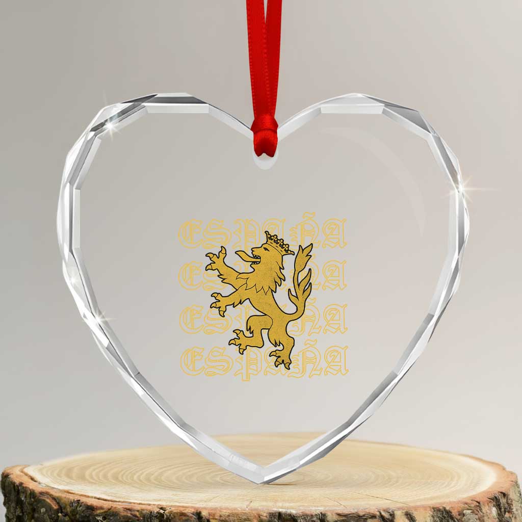Spain Espana Heraldic Lion Pride Heart Crystal Glass Ornament TS14 Transparent Glass 3'' Heart Print Your Wear