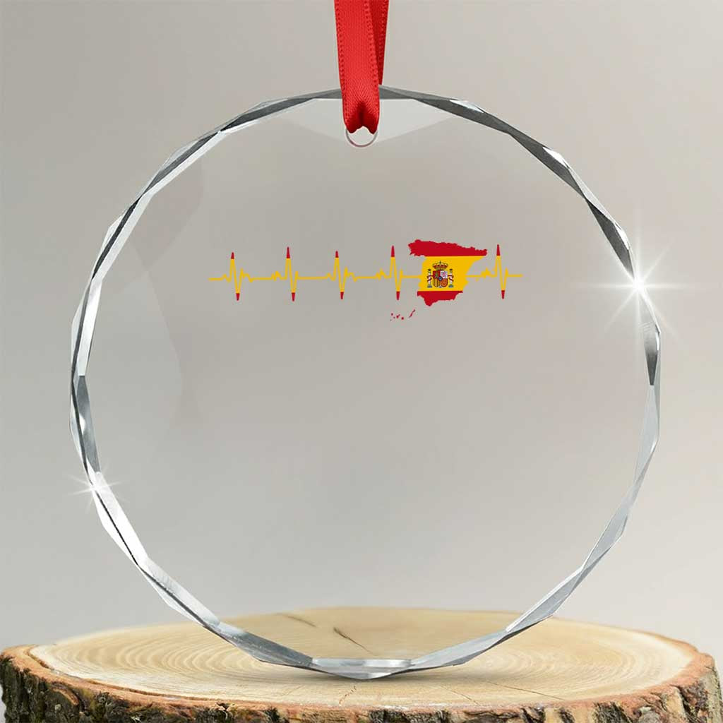 Spain Heartbeat EKG Espana Spanish Flag Map Crystal Glass Ornament TS14 Transparent Glass 3'' Circle Print Your Wear