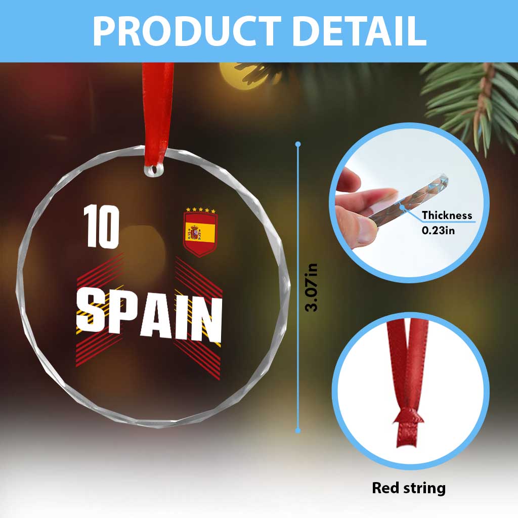 Spain Soccer Sports Graphic Number 10 Jersey Style Crystal Glass Ornament Proud Spanish Football Fans Game Day Pride