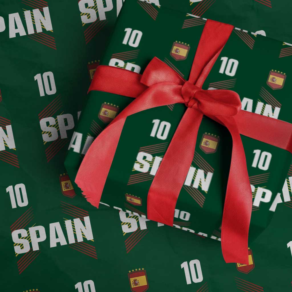 Spain Soccer Sports Graphic Number 10 Jersey Style Wrapping Paper Roll Proud Spanish Football Fans Game Day Pride TS02 Green Print Your Wear