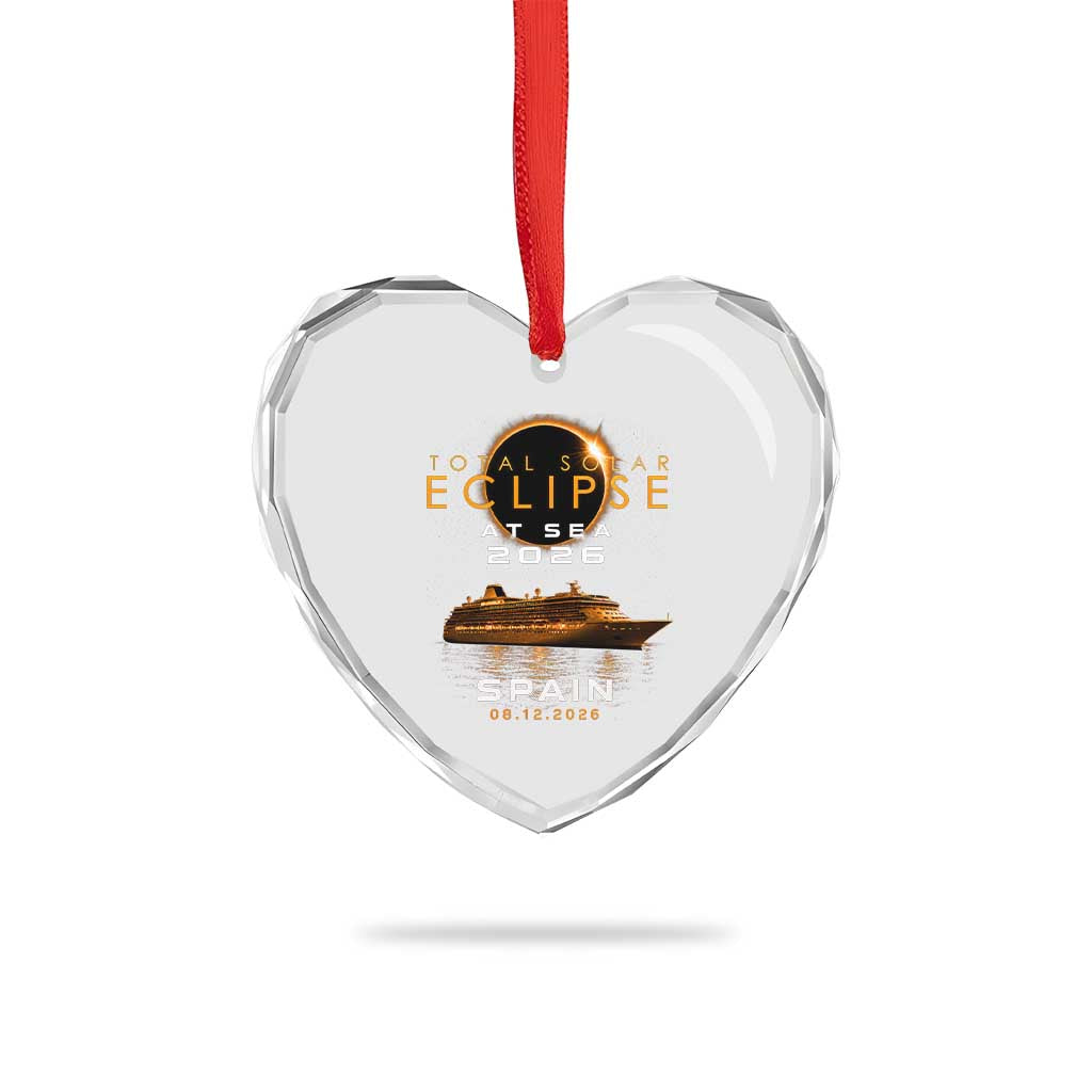 Spain Total Solar Eclipse 2026 At Sea Cruise Heart Crystal Glass Ornament