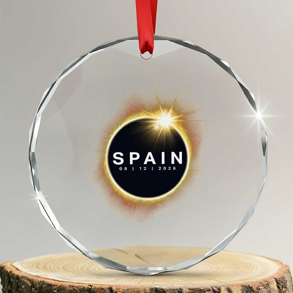 Spain Total Solar Eclipse 2026 Crystal Glass Ornament Path of Totality Astronomy Gift TS02 Transparent Glass 3'' Circle Print Your Wear