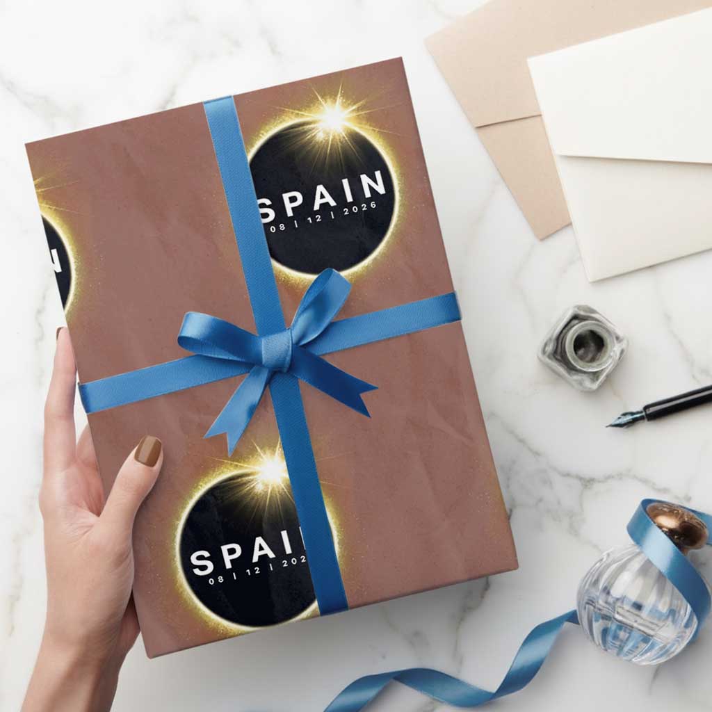 Spain Total Solar Eclipse 2026 Wrapping Paper Roll Path of Totality Astronomy Gift TS02 Mocha Print Your Wear