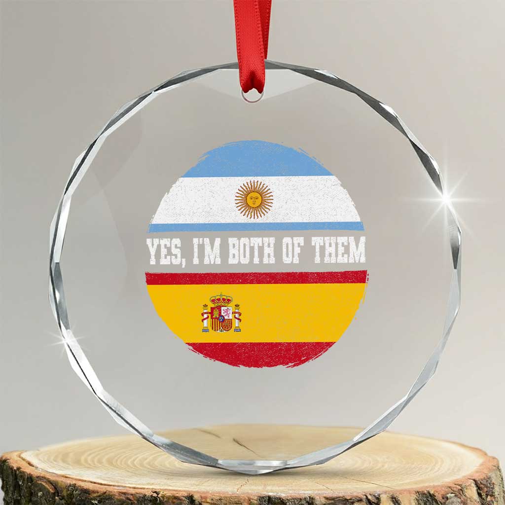 Spanish Argentinian Roots Crystal Glass Ornament Yes I'm Both Of Them Vintage Spain Argentina Half Flag TS11 Transparent Glass 3'' Circle Print Your Wear