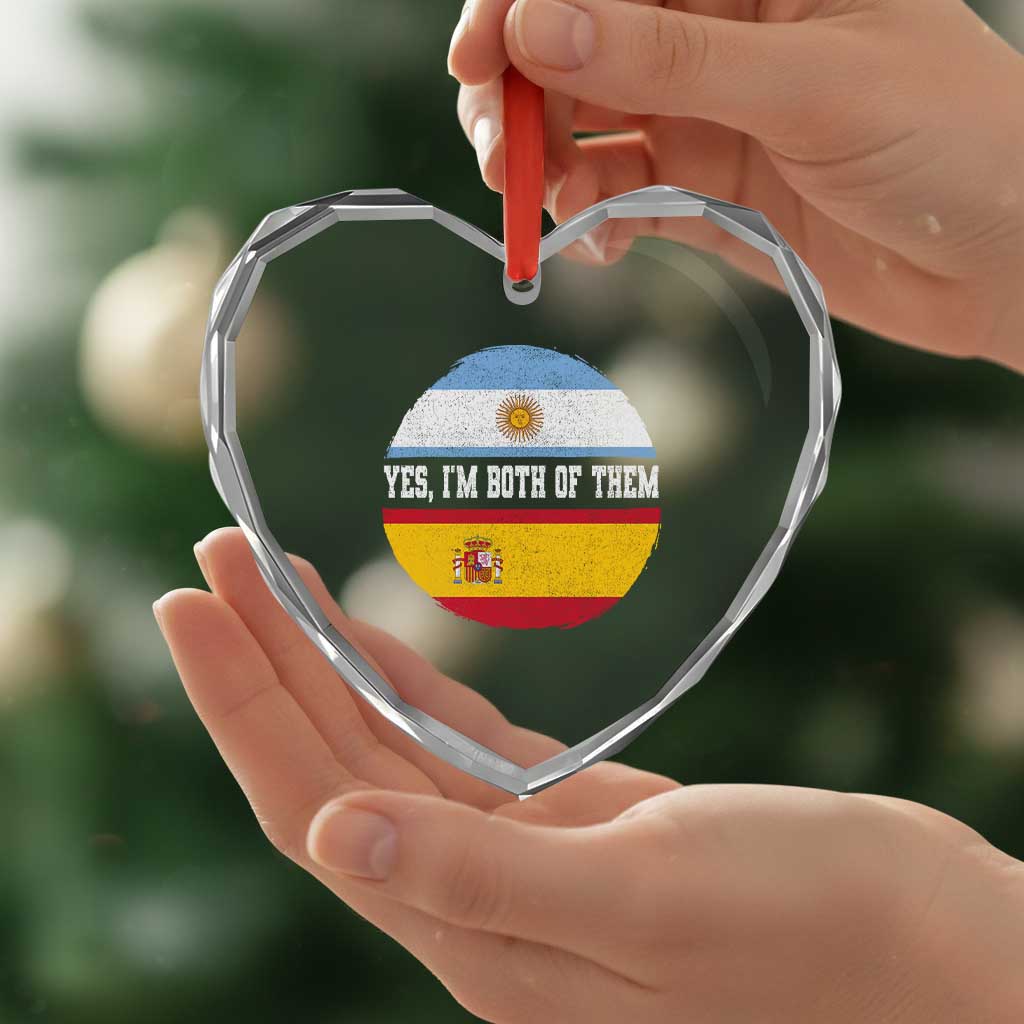 Spanish Argentinian Roots Heart Crystal Glass Ornament Yes I'm Both Of Them Vintage Spain Argentina Half Flag
