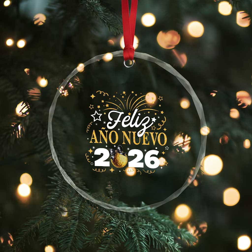 Spanish New Year 2026 Crystal Glass Ornament Feliz Ano Nuevo NYE Party Faux Glitter Effect Printed TS11 Print Your Wear