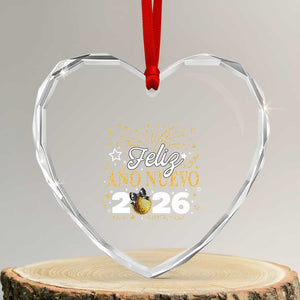 Spanish New Year 2026 Heart Crystal Glass Ornament Feliz Ano Nuevo NYE Party Faux Glitter Effect Printed TS11 Transparent Glass 3'' Heart Print Your Wear