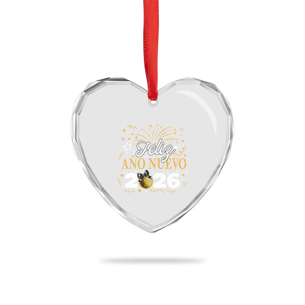 Spanish New Year 2026 Heart Crystal Glass Ornament Feliz Ano Nuevo NYE Party Faux Glitter Effect Printed TS11 Print Your Wear