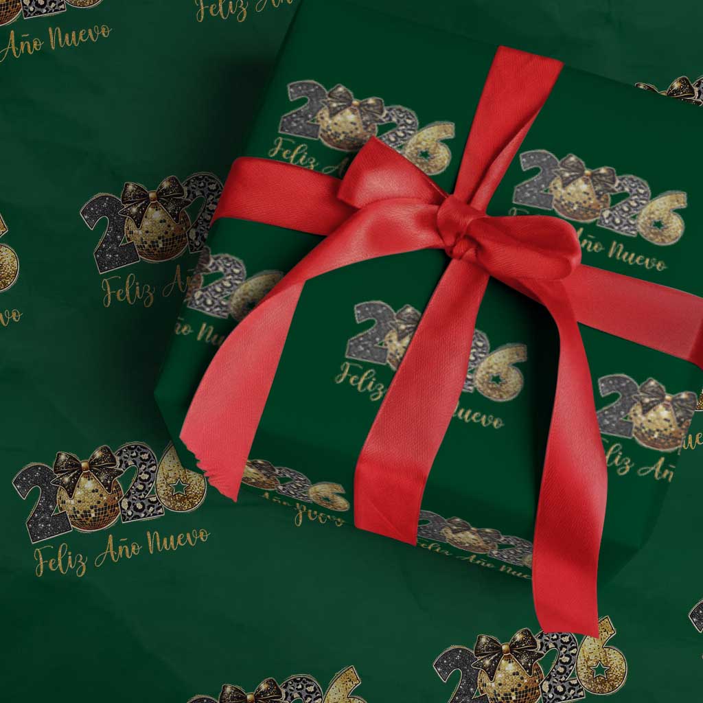 Spanish New Year 2026 Wrapping Paper Roll Feliz Ano Nuevo NYE Party Disco Ball TS11 Green Print Your Wear