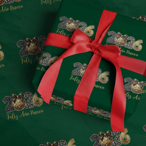 Spanish New Year 2026 Wrapping Paper Roll Feliz Ano Nuevo NYE Party Disco Ball TS11 Green Print Your Wear