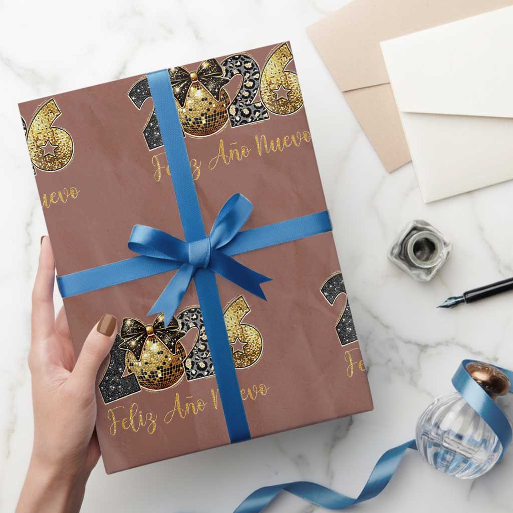 Spanish New Year 2026 Wrapping Paper Roll Feliz Ano Nuevo NYE Party Disco Ball TS11 Mocha Print Your Wear