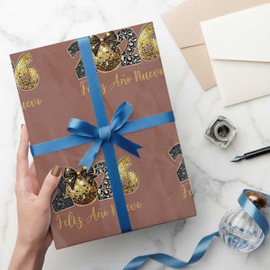 Spanish New Year 2026 Wrapping Paper Roll Feliz Ano Nuevo NYE Party Disco Ball TS11 Mocha Print Your Wear