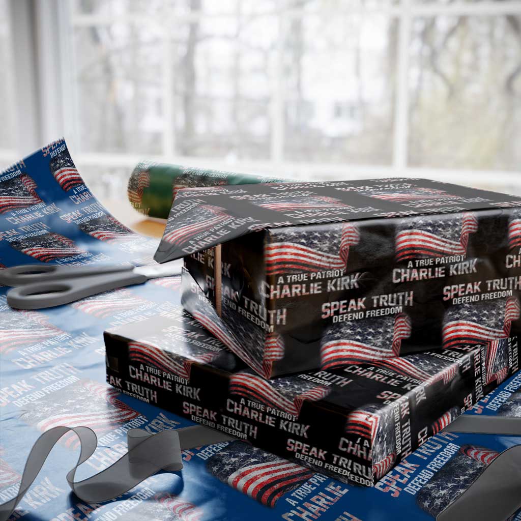 Speak Truth Defend Freedom A True Patriot Charlie Kirk Wrapping Paper Roll Vintage American Flag TS11 Black Print Your Wear