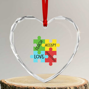 Special Ed Educator Autism Support Heart Crystal Glass Ornament Teach Accept Understand Love