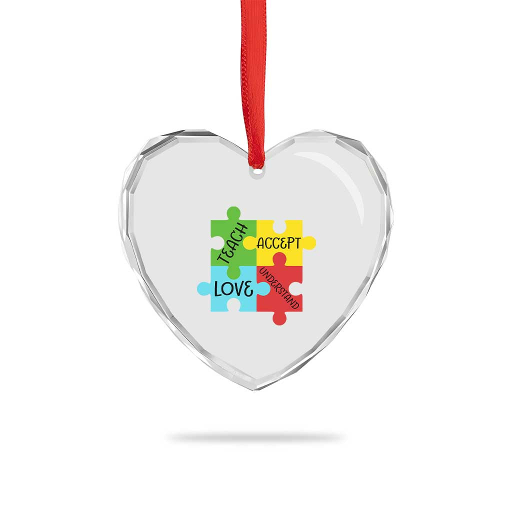 Special Ed Educator Autism Support Heart Crystal Glass Ornament Teach Accept Understand Love
